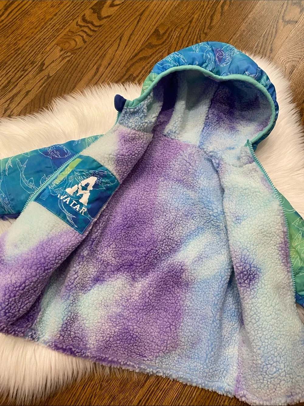 4T Avatar Blue-Green Avatar creature Print Hooded Puffer Jacket